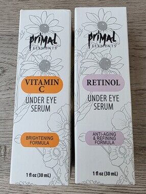 Primal Elements Under Eye Serum Set Vitamin C + Retinol 1 oz Each Brightening